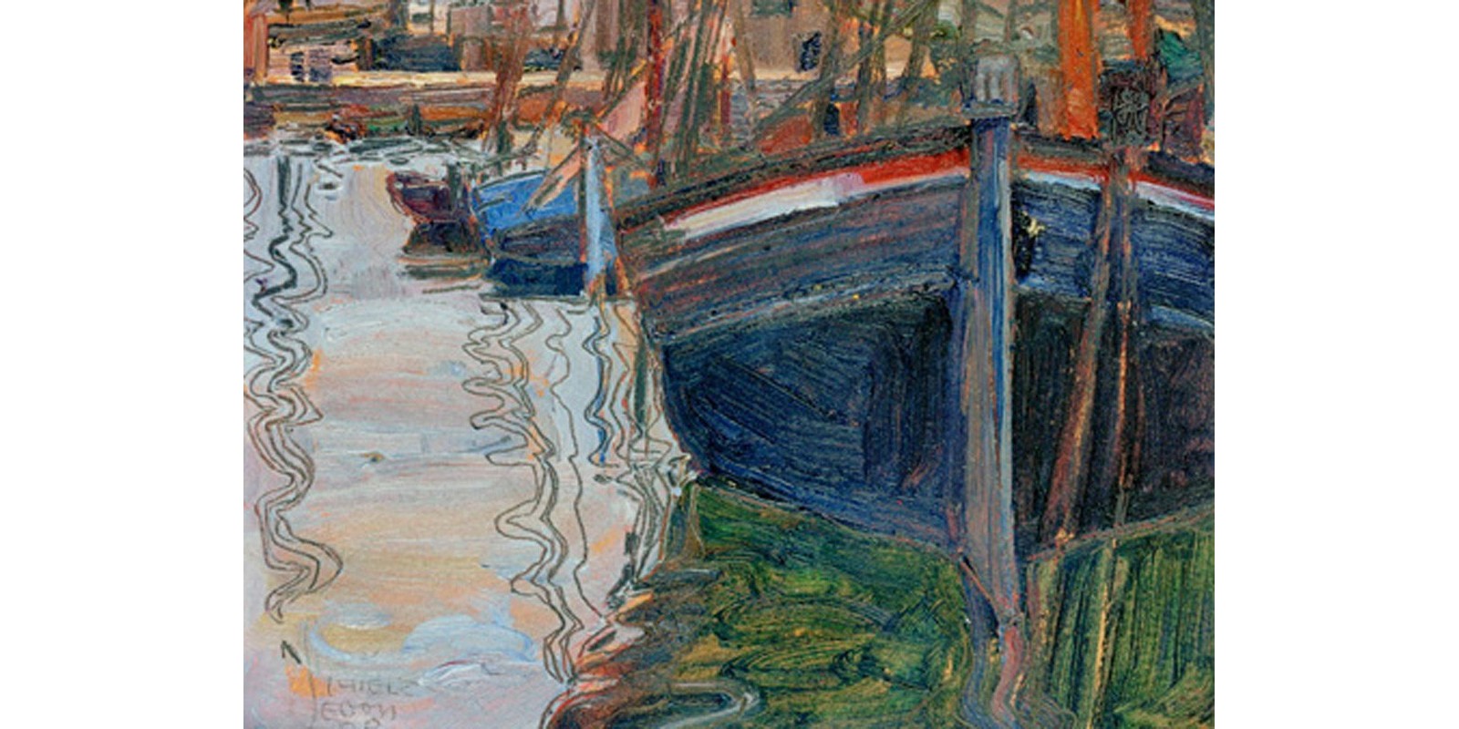 Egon Schiele - Boats mirrored in the Water
