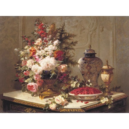 Jean-Baptiste Robie - Floral composition on a table (detail)