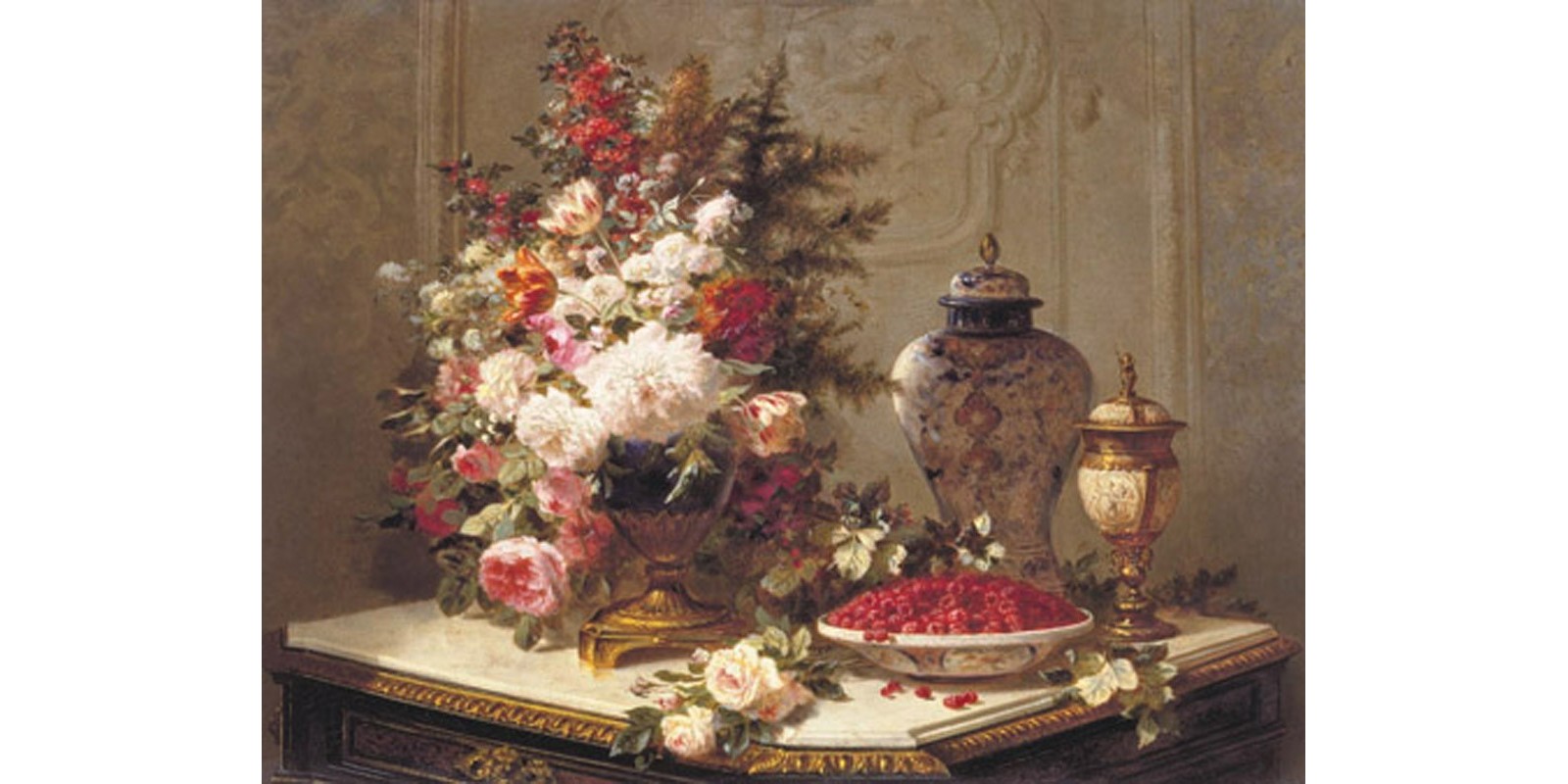 Jean-Baptiste Robie - Floral composition on a table (detail)
