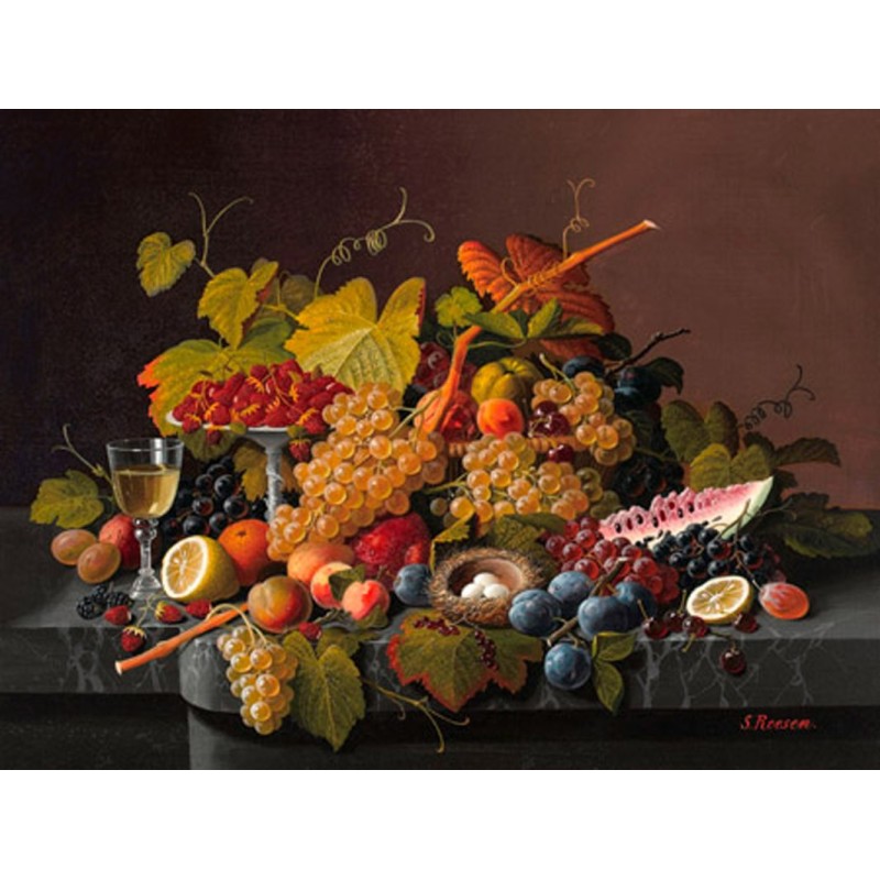 Severin Roesen - Still life with fruit and bird's nest