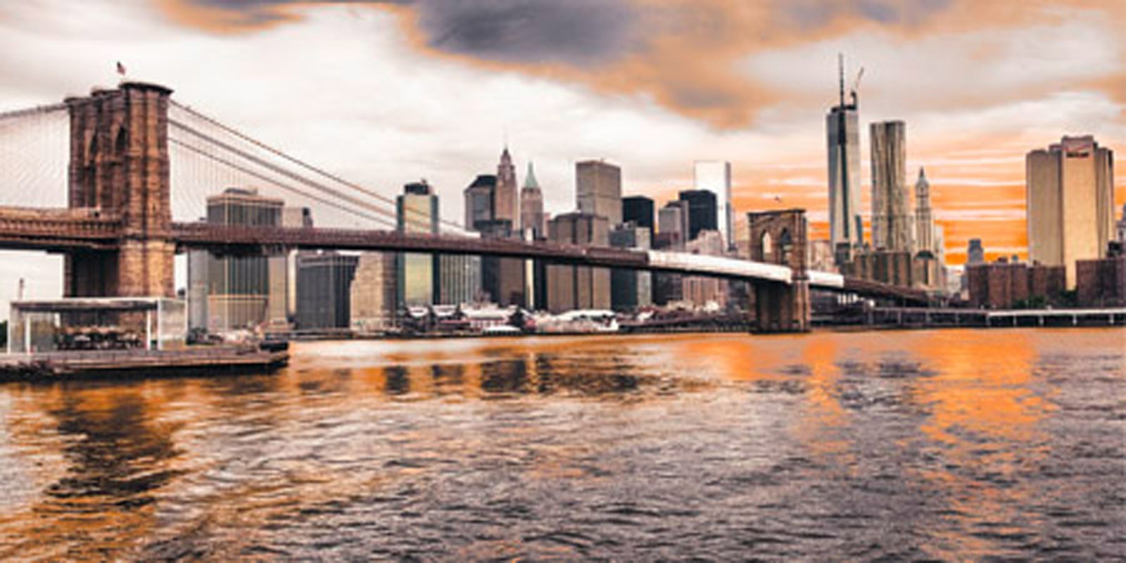 Pangea Images - Brooklyn Bridge and Lower Manhattan at sunset, NYC