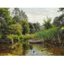Peder Mork Monsted - A forest lake with a rowboat