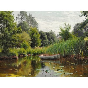 Peder Mork Monsted - A forest lake with a rowboat