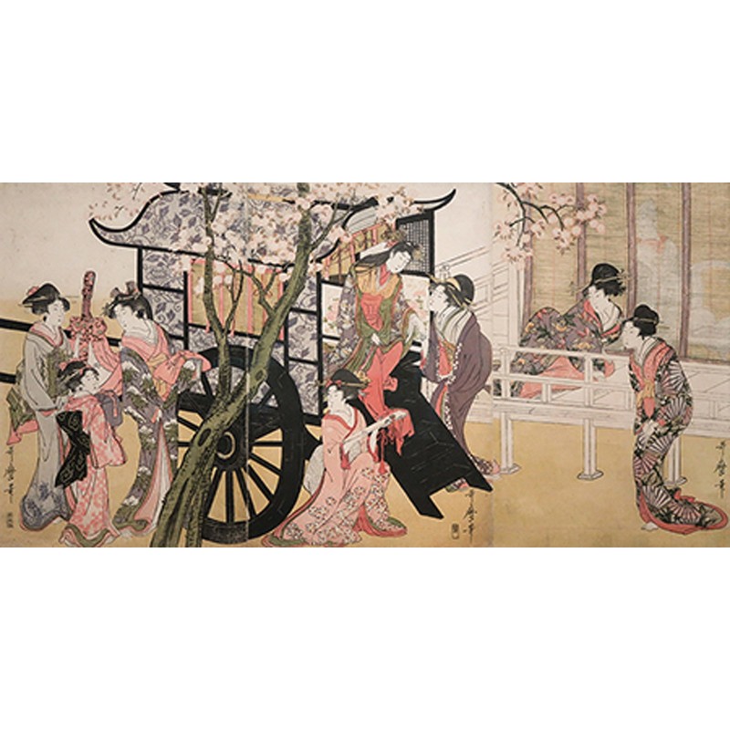 Utamaro Kitagawa - Courtesans admiring cherry blossoms