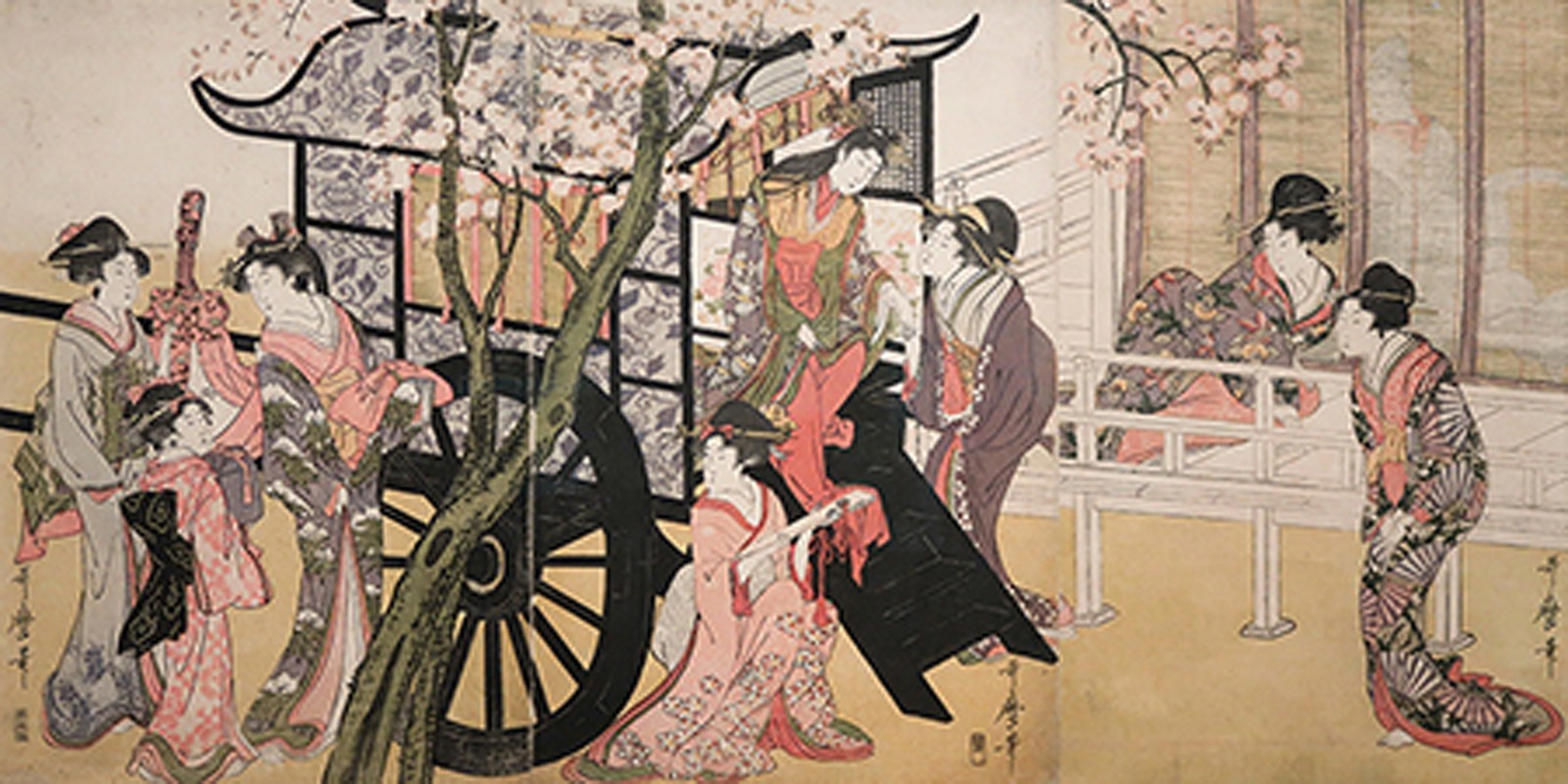 Utamaro Kitagawa - Courtesans admiring cherry blossoms
