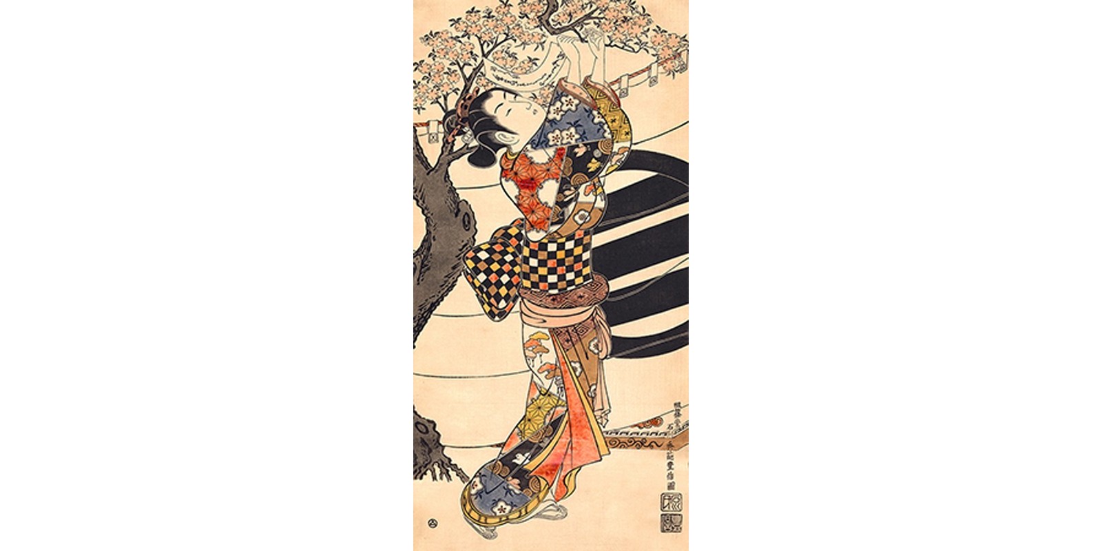 Toyonobu Ishikawa - Hanging poems on a cherry tree