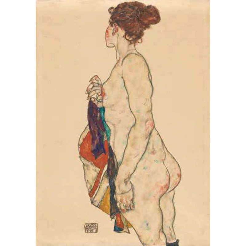 Egon Schiele - Standing Nude with a Patterned Robe