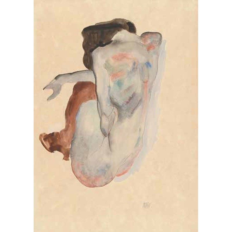 Egon Schiele - Crouching Nude in Shoes and Black Stockings, Back View