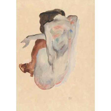 Egon Schiele - Crouching Nude in Shoes and Black Stockings, Back View
