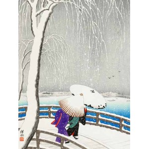 Ohara Koson - Two women in the snow on Yanagi Bridge