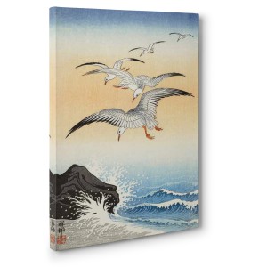 Ohara Koson - Five seagulls above turbulent sea