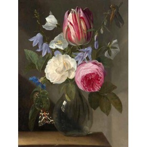 Jan Philips van Thielen - Roses and a Tulip in a Glass Vase