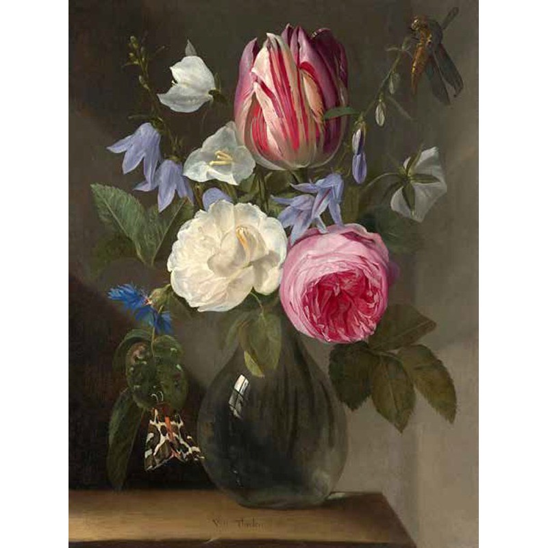 Jan Philips van Thielen - Roses and a Tulip in a Glass Vase