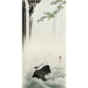 Ohara Koson - Japanese Wagtail at Waterfall