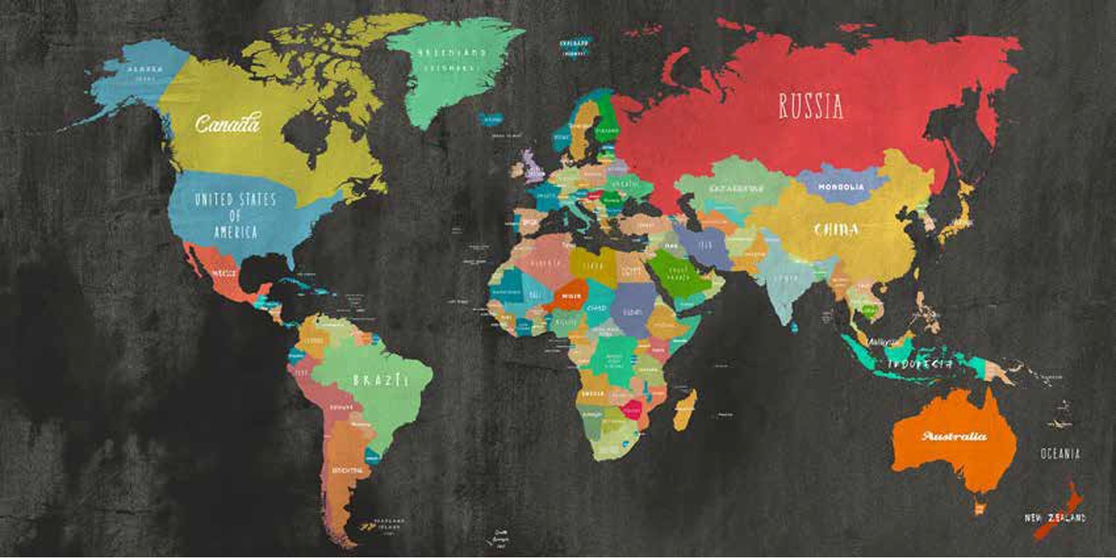 Joannoo - Modern Map of the World (chalkboard,detail)