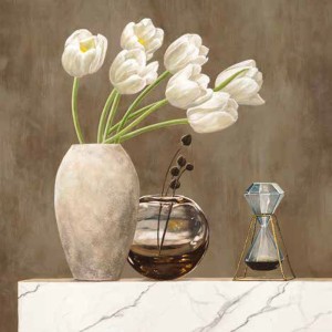 Jenny Thomlinson - Floral Setting on White Marble I