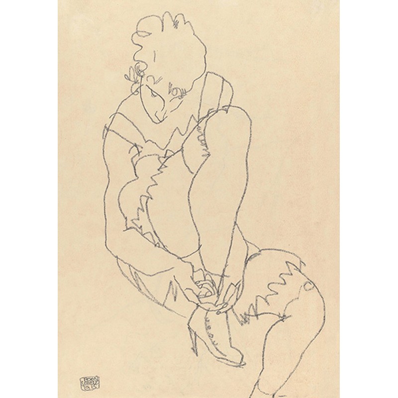 Egon Schiele - Woman Buttoning Her Shoes, 1915