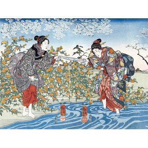 Utagawa Kuniyoshi - Japanese girls by Ide Tama River, 1847