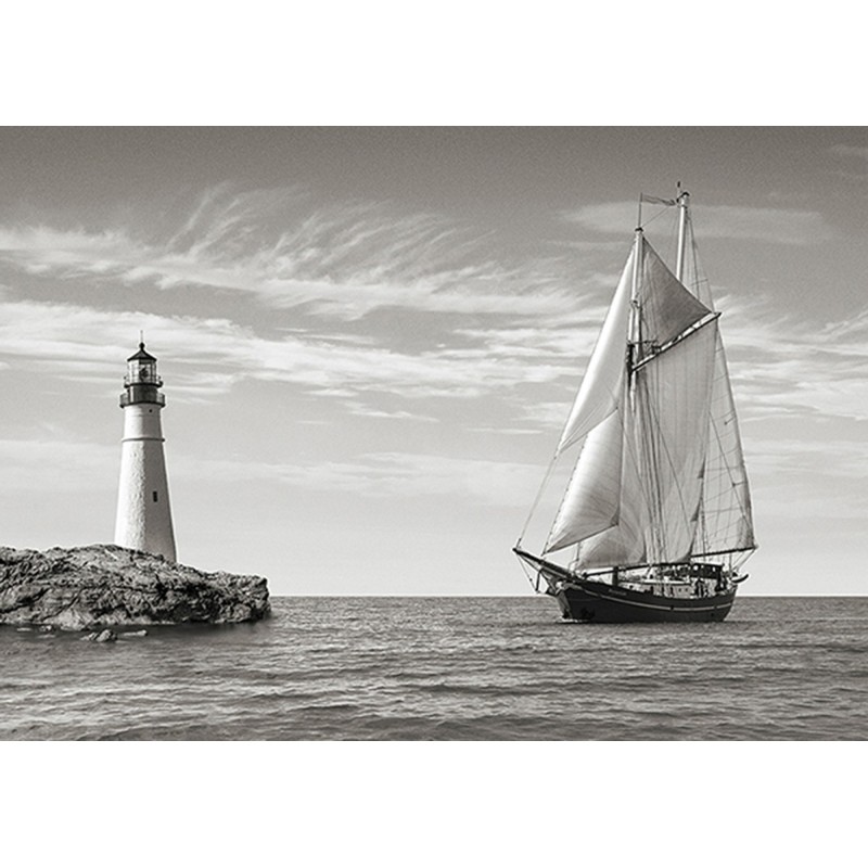 Pangea Images -  Sailboat approaching Lighthouse, Mediterranean Sea