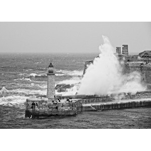 Pangea Images -  Lighthouse in the Storm (B&W)