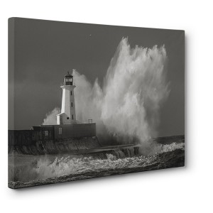 Pangea Images -  Lighthouse in raging Sea (B&W)