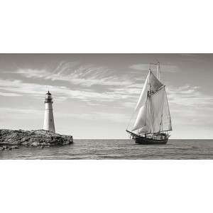 Pangea Images - Sailboat approaching Lighthouse, Mediterranean Sea (detail)