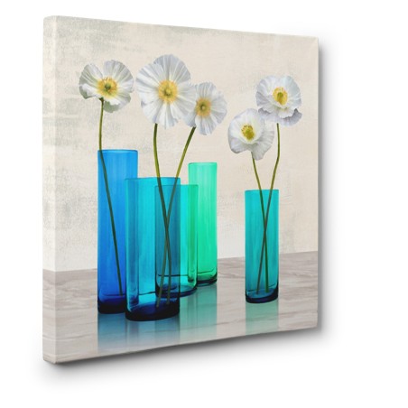 Cynthia Ann - Poppies in crystal vases (Aqua I)