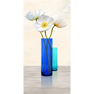 Cynthia Ann - Poppies in crystal vases (Aqua II)