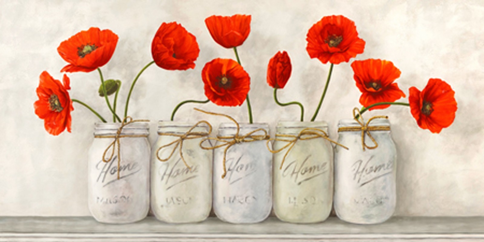 Jenny Thomlinson - Red Poppies in Mason Jars