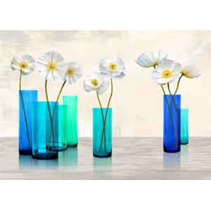 Cynthia Ann - Poppies in crystal vases (Aqua palette)