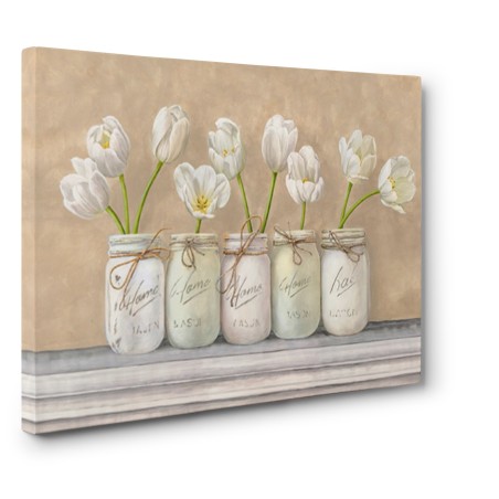 Jenny Thomlinson - White Tulips in Mason Jars