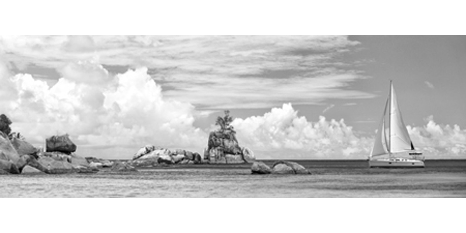 Pangea Images - Sailboat at La Digue, Seychelles (BW)