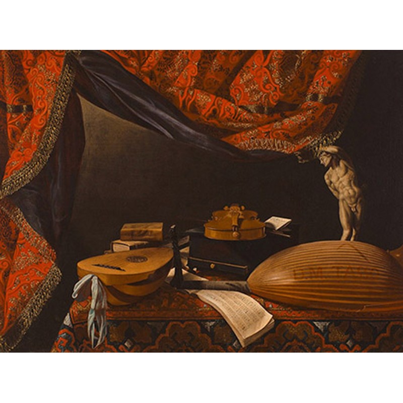 Evaristo Baschenis - Still Life with Musical Instruments, Books and Sculpture  | Pg-Plaisio.gr