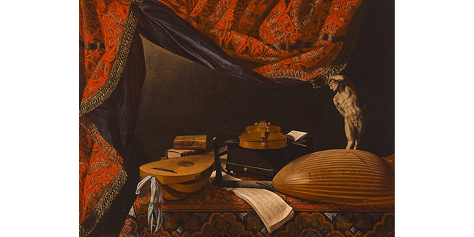EVARISTO BASCHENIS - Still Life with Musical Instruments, Books and Sculpture