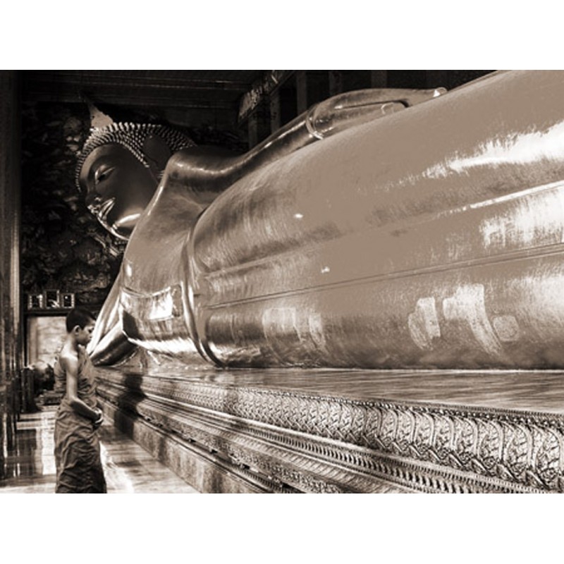 Pangea Images - Praying the reclined Buddha, Wat Pho, Bangkok, Thailand (sepia)