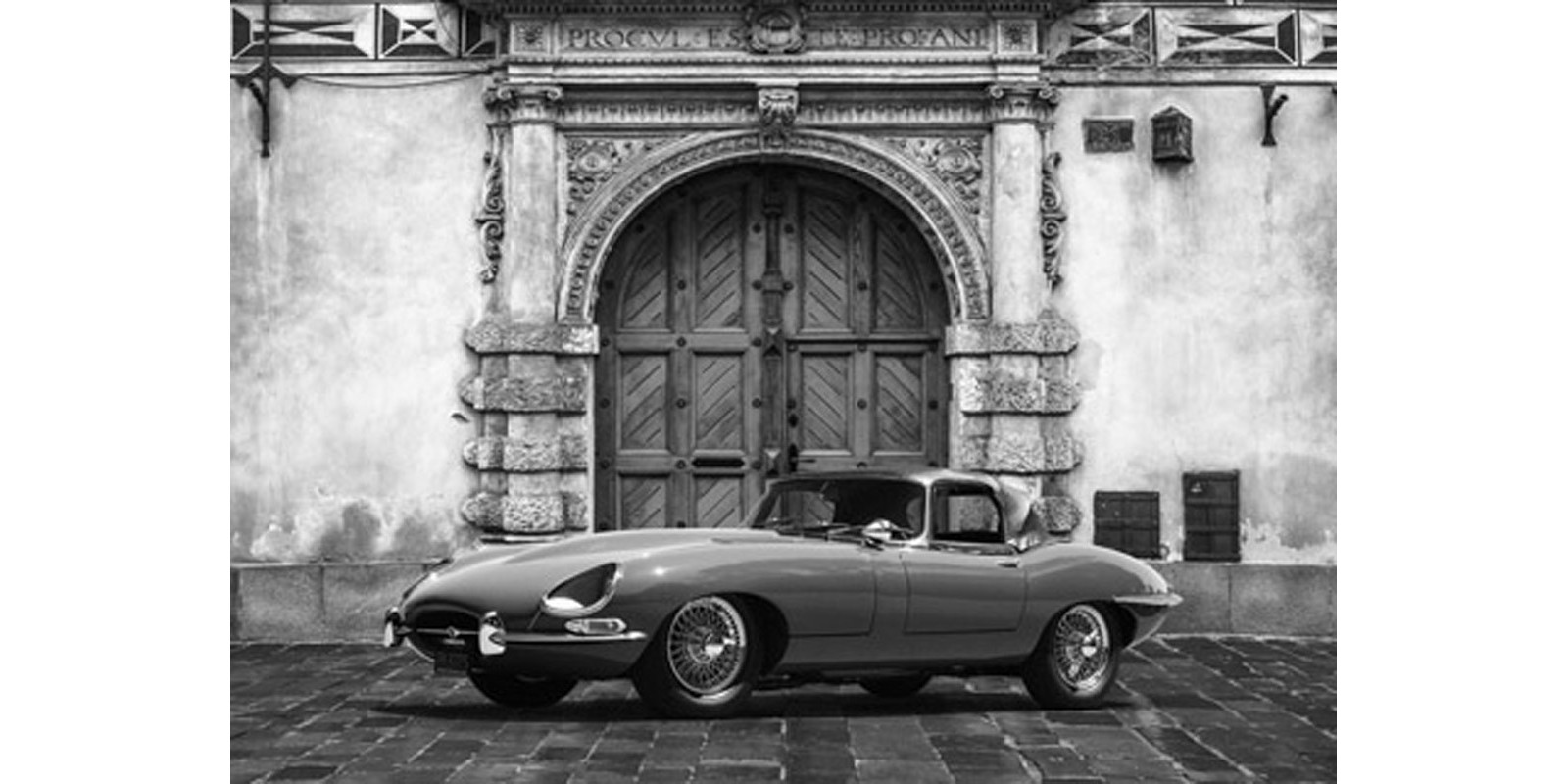 Gasoline Images - Roadster in front of Classic Palace (BW)
