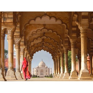 Gasoline Images - Woman in traditional Sari walking towards Taj Mahal